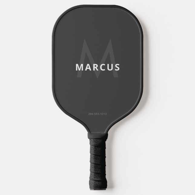 Grey Black Dark Simple Modern Monogram Pickleball Paddle (Front)