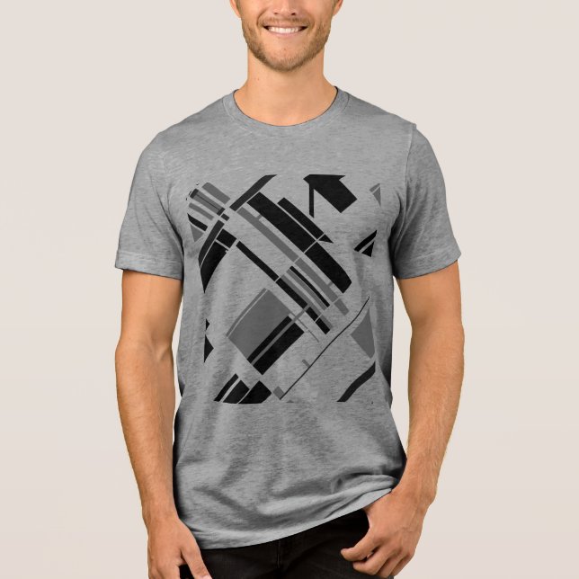 Grey Black Diagonal Shapes Lines MCM Look Abstract Tri-Blend Shirt (Front)