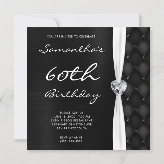 Grey Black Diamond Pattern Ombre Foil Birthday Invitation (Front)