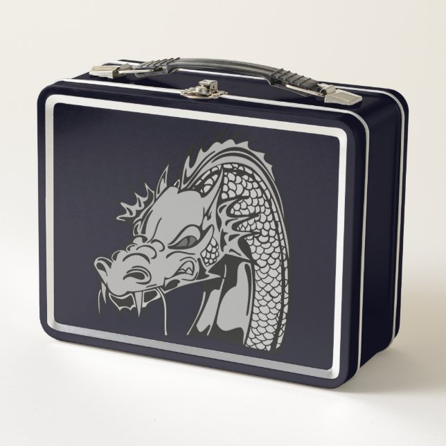 Grey & Black Dragon  Metal Lunch Box (Front)