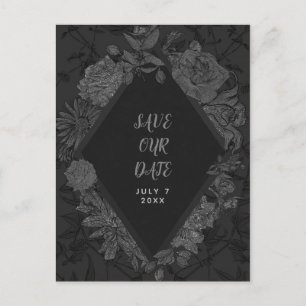 Grey Black Elegant Vintage Floral Save the Date Announcement Postcard