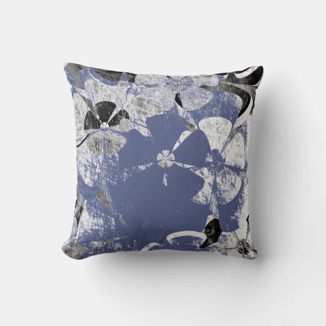 Grey Black Floral Vintage Cushion (Front)