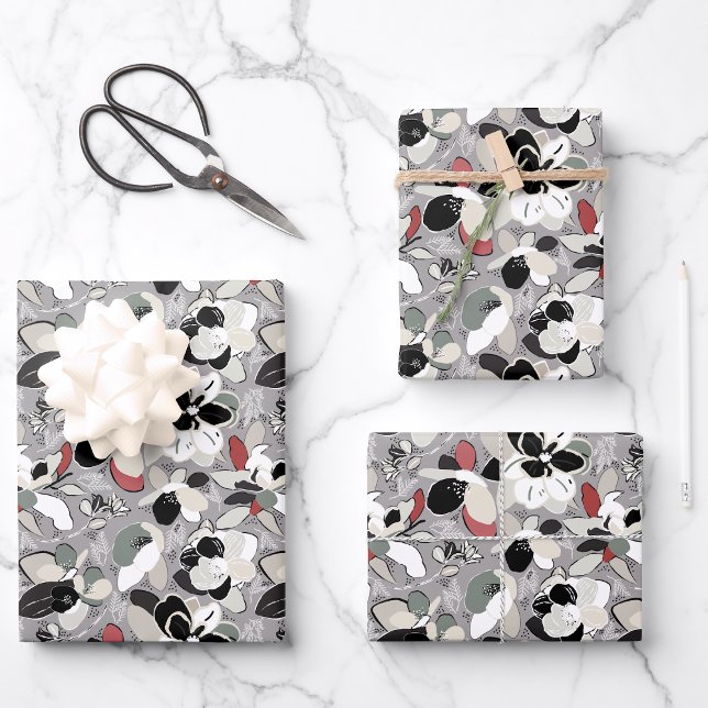 Grey Black Floral Winter Magnolia Wrapping Paper Sheet (Gray Black Floral Winter Magnolia Wrapping Paper Sheets from Studio Posies. )