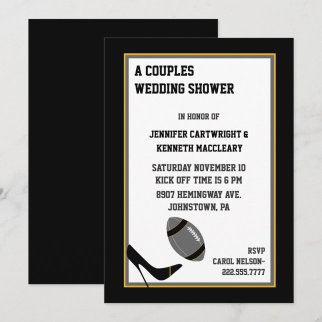 Grey & Black Football Wedding Shower Invitation (Front/Back)
