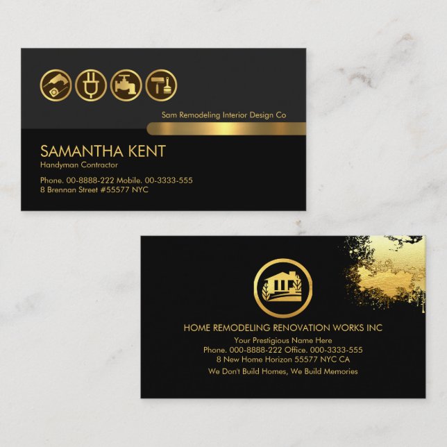 Grey Black Gold Layers Gold Splatter Business Card (Front/Back)