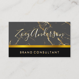 Grey Black Gold Marble   Gold Trim Business Card