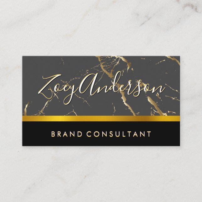 Grey Black Gold Marble | Gold Trim Business Card (Front)