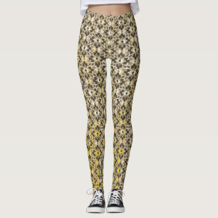 Grey, Black, & Gold Patterned Flowers Leggings