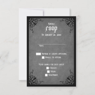 Grey Black Gothic Wedding RSVP Card