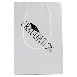 Grey Black Graduation Text with Cap Medium Gift Bag
