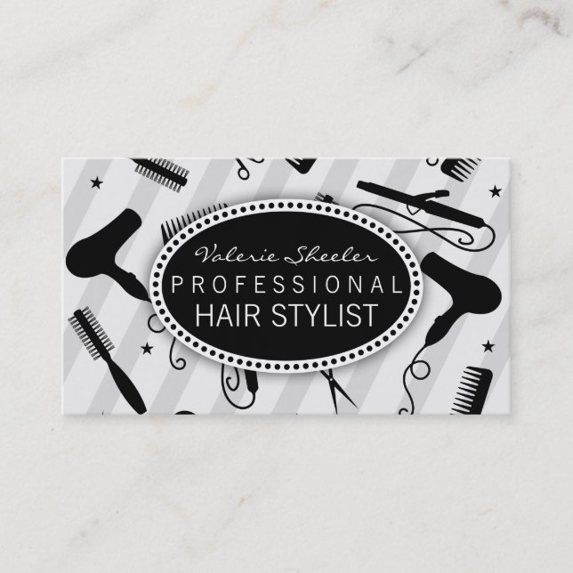 Grey & Black Hair Salon Tools Business Card (Front)
