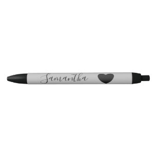 Grey Black Heart Personalised Name Black Ink Pen