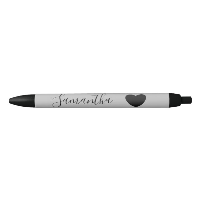 Grey Black Heart Personalised Name Ink Pen (Front)