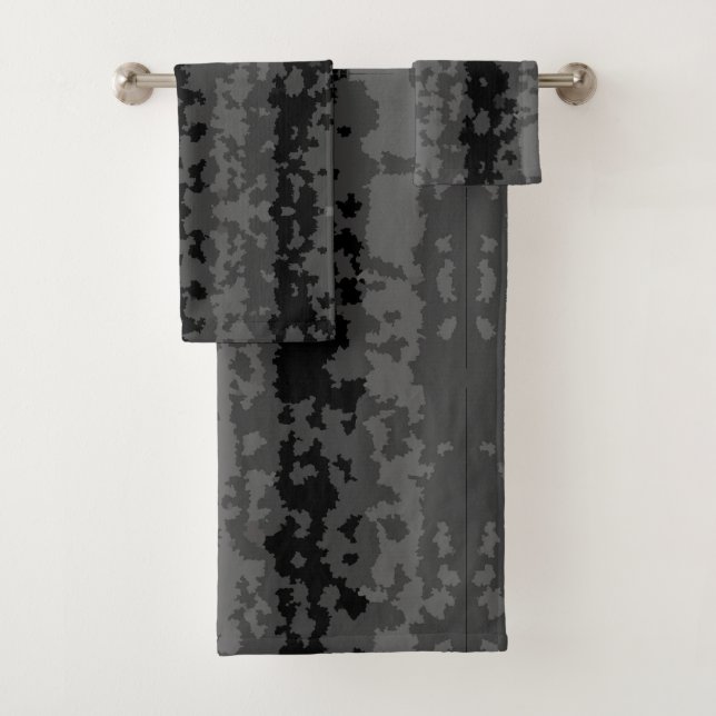 Grey Black Irregular Abstract Pattern Design  Bath Towel Set (Insitu)