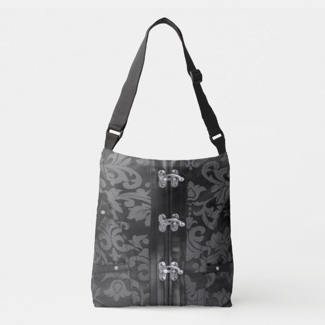 Grey Black Lace Steampunk Cross Body Tote Bag (Front)