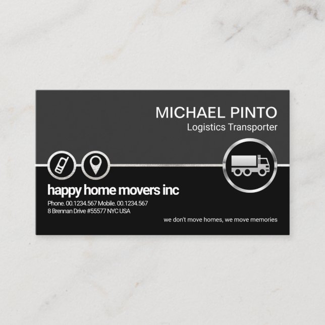 Grey Black Layer Faux Silver Location Icon Trucker Business Card (Front)