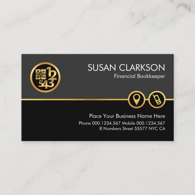 Grey Black Layer Gold Numbers Calculator Business Card (Front)