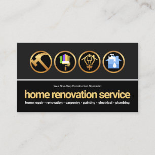 Grey Black Layers Gold Construction Handyman Tools Business Card