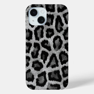 Grey Black Leopard Animal Print  iPhone 15 Case