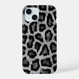 Grey Black Leopard Animal Print iPhone 15 Case