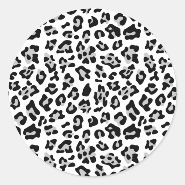 Grey Black Leopard Animal Print Pattern Classic Round Sticker (Front)