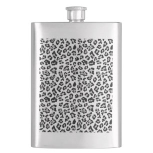 Grey Black Leopard Animal Print Pattern Hip Flask