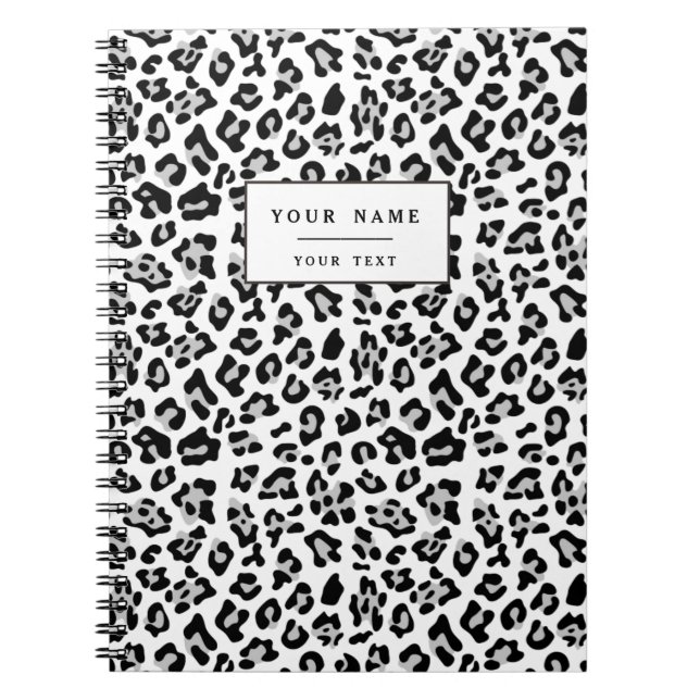 Grey Black Leopard Animal Print Pattern Notebook (Front)