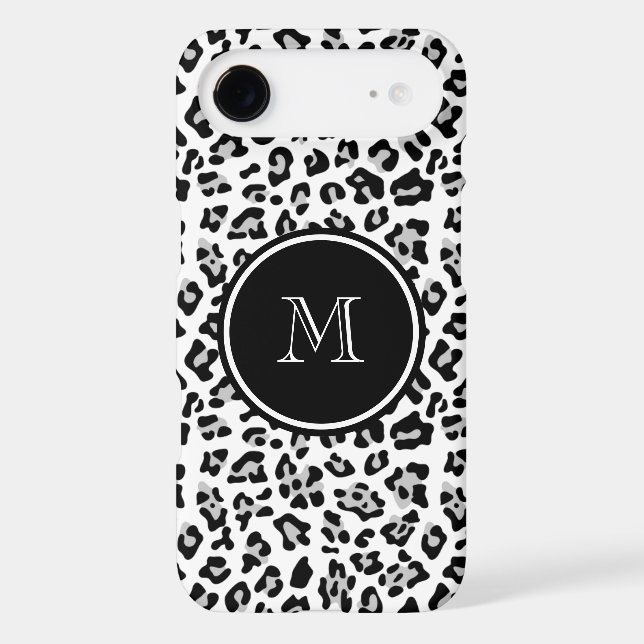 Grey Black Leopard Animal Print with Monogram Case-Mate iPhone Case (Back)