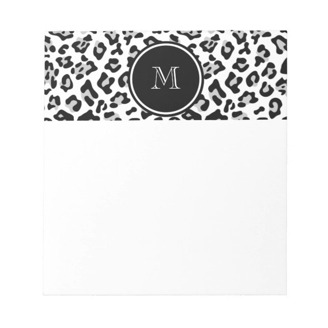 Grey Black Leopard Animal Print with Monogram Notepad (Front)