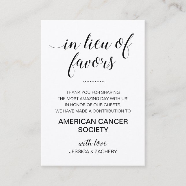 Grey Black Lieu Of Favours Charity Donation Weddin Place Card (Front)