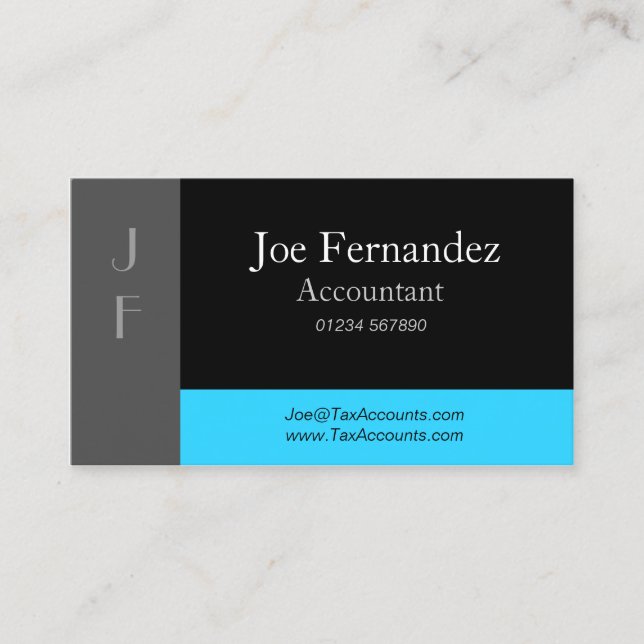 Grey Black & Light Blue Professional Business Card (Front)