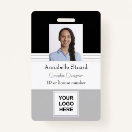 Grey Black Lined Name photo employee corporate ID Badge