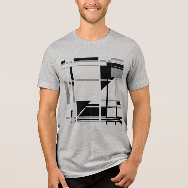 Grey Black MCM-inspired Abstract Labyrinth Design Tri-Blend Shirt (Front)