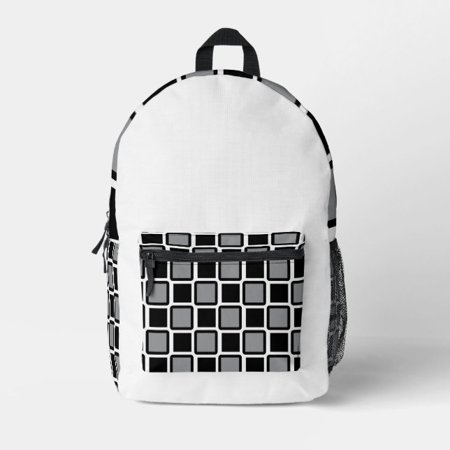 Grey & Black Modern Geometric Backpack . (Front)