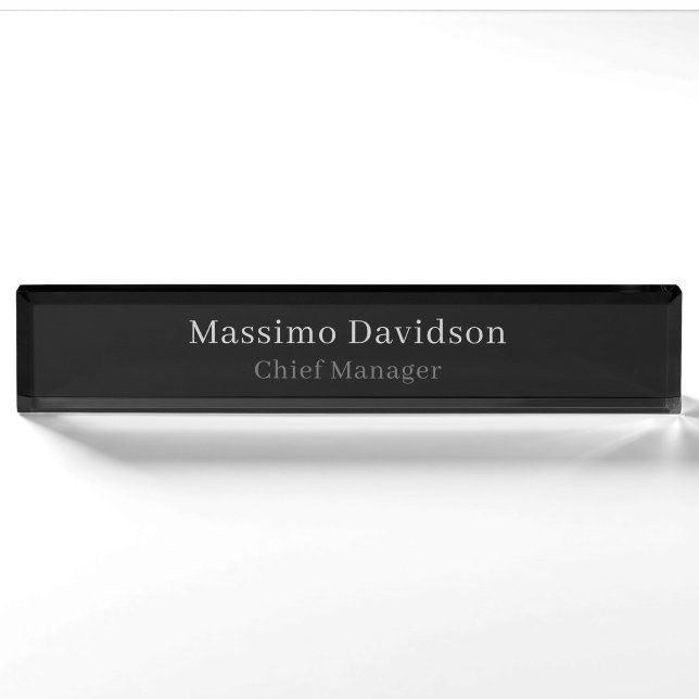 Grey Black Modern Minimalist Simple Serif Font Nameplate (Front)