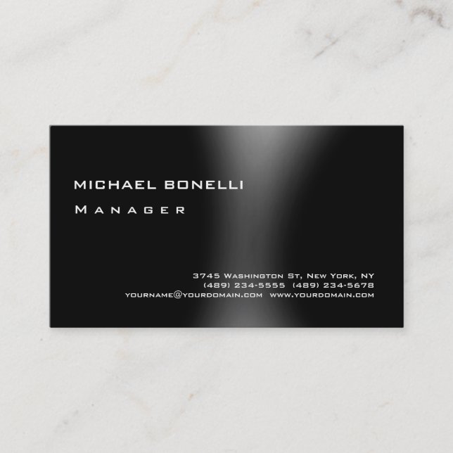 Grey Black Modern Simple Manager Business Card (Front)