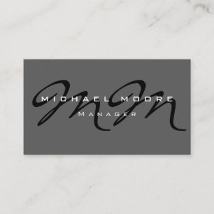 Grey Black Monogram Trendy Modern Business Card