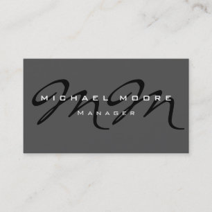 Grey Black Monogram Trendy Modern Business Card