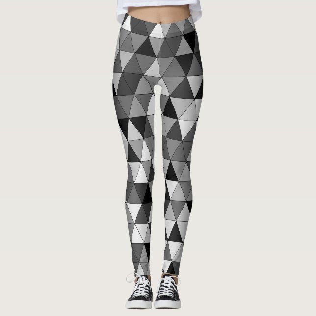 Grey & Black Neutral Colour Trendy Triangle Patter Leggings (Front)