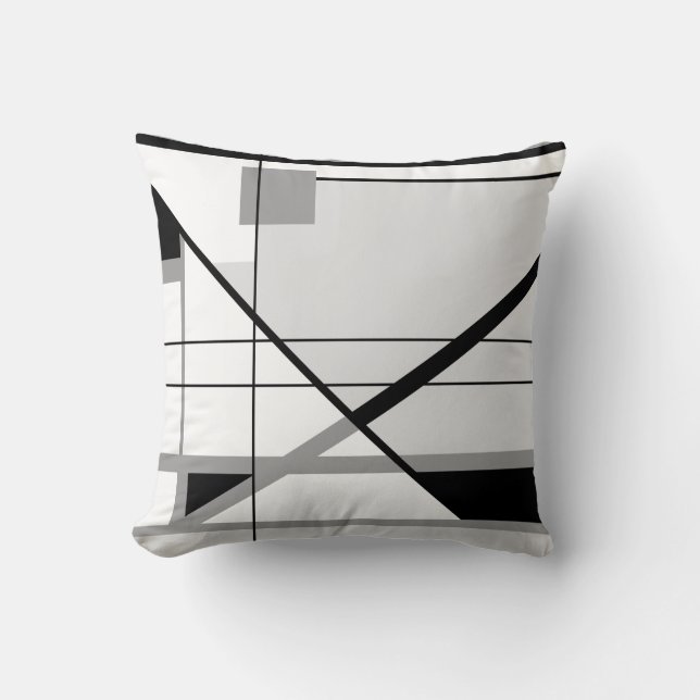 Grey Black on White Crisscross Geometric Design Cushion (Front)