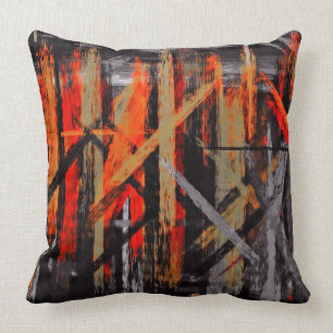 Grey Black Orange Abstract Painting Cushion