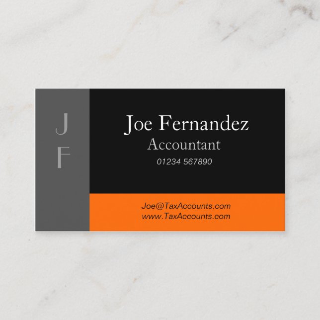 Grey Black & Orange Professional Business Card (Front)