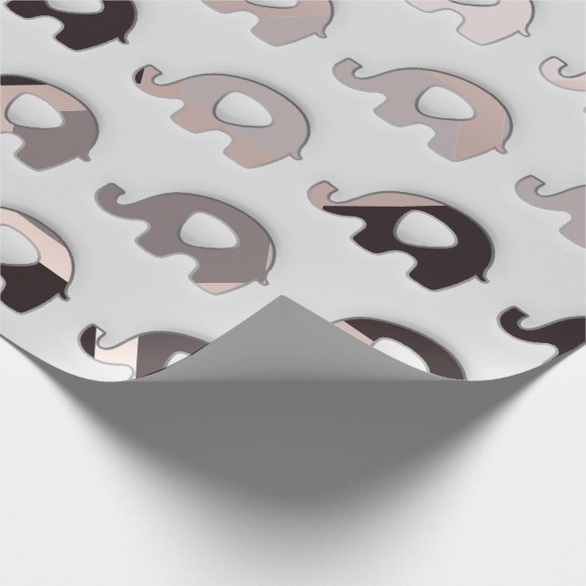 Grey Black Pastel Grey 3D Elephants Wrapping Paper (Corner)
