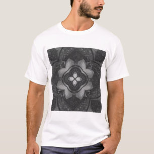 Grey Black Pencil Floral Pattern T-Shirt