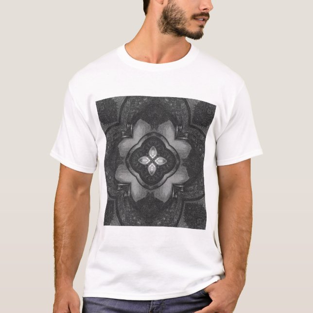 Grey Black Pencil Floral Pattern T-Shirt (Front)