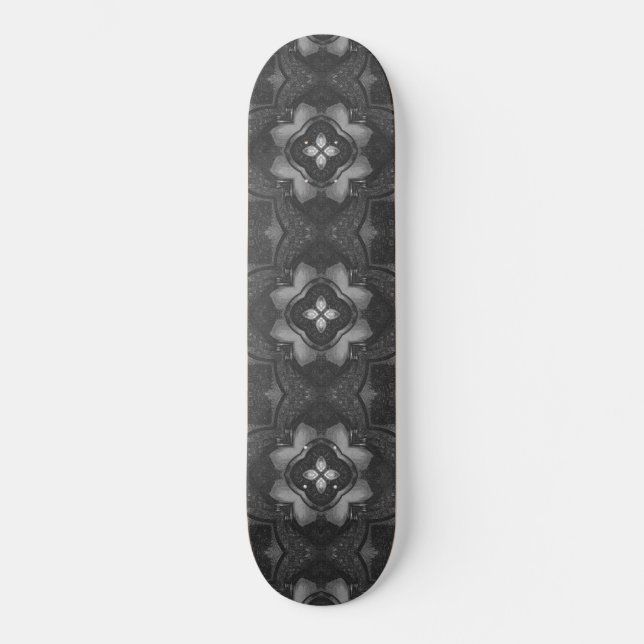 Grey Black Pencil Floral Patterned Skateboard Deck (Front)
