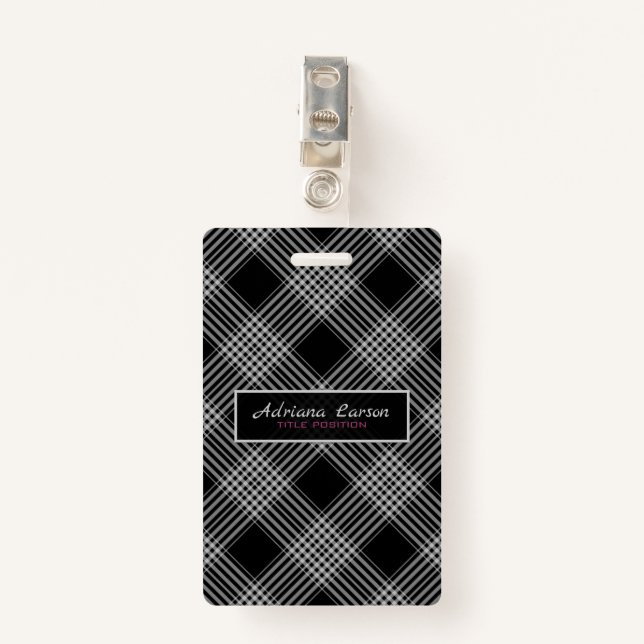 Grey & Black Plaid ID Badge (Front with Clip)
