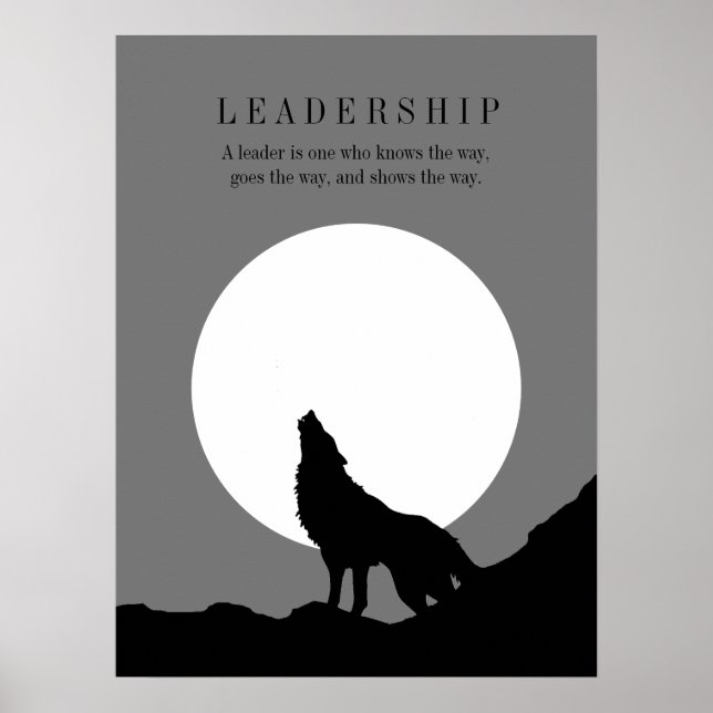 Grey Black Pop Art Leadership Wolf Howling Poster (Front)
