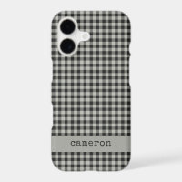 Grey Black Preppy Gingham Plaid Personalised Name