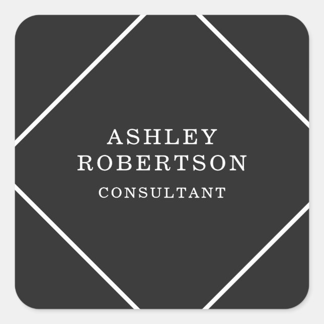 Grey Black Professional Stylish Trendy Minimalist Square Sticker (Front)